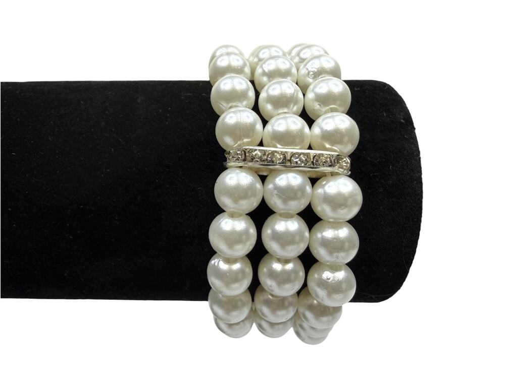 Elegant White Faux Pearl Stretch Bracelet with Rhinestone Accent Fashion Jewelry